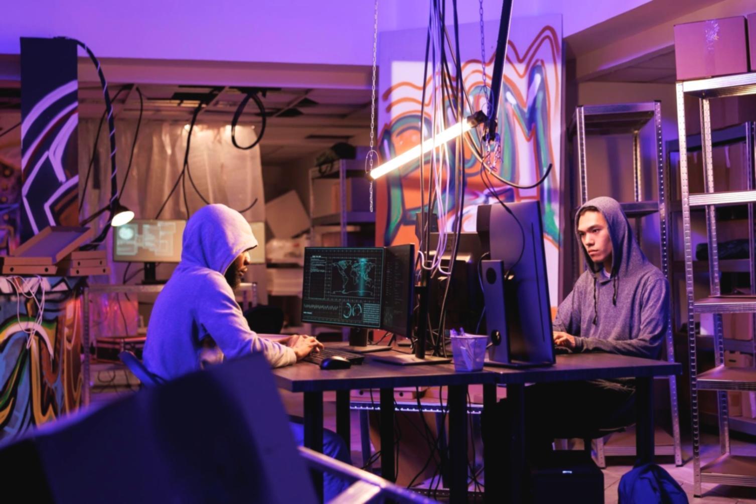 Developer reviewing smart contract code on large display with blockchain network visualization